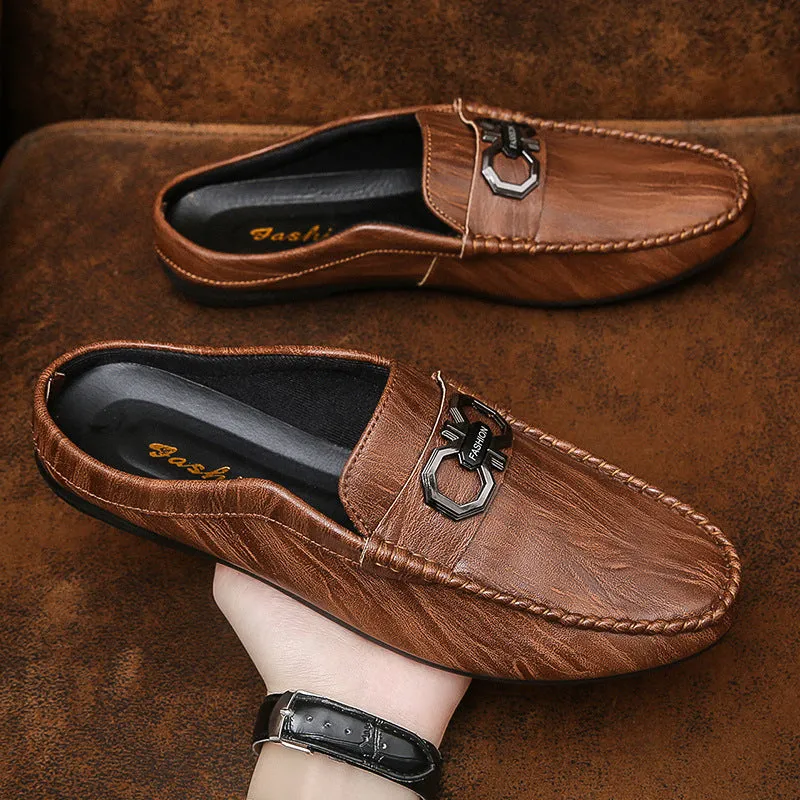 022 new bean shoes men's shoes breathable half-drag lazy shoes in spring Korean casual shoes with a pedal tide brand shoes