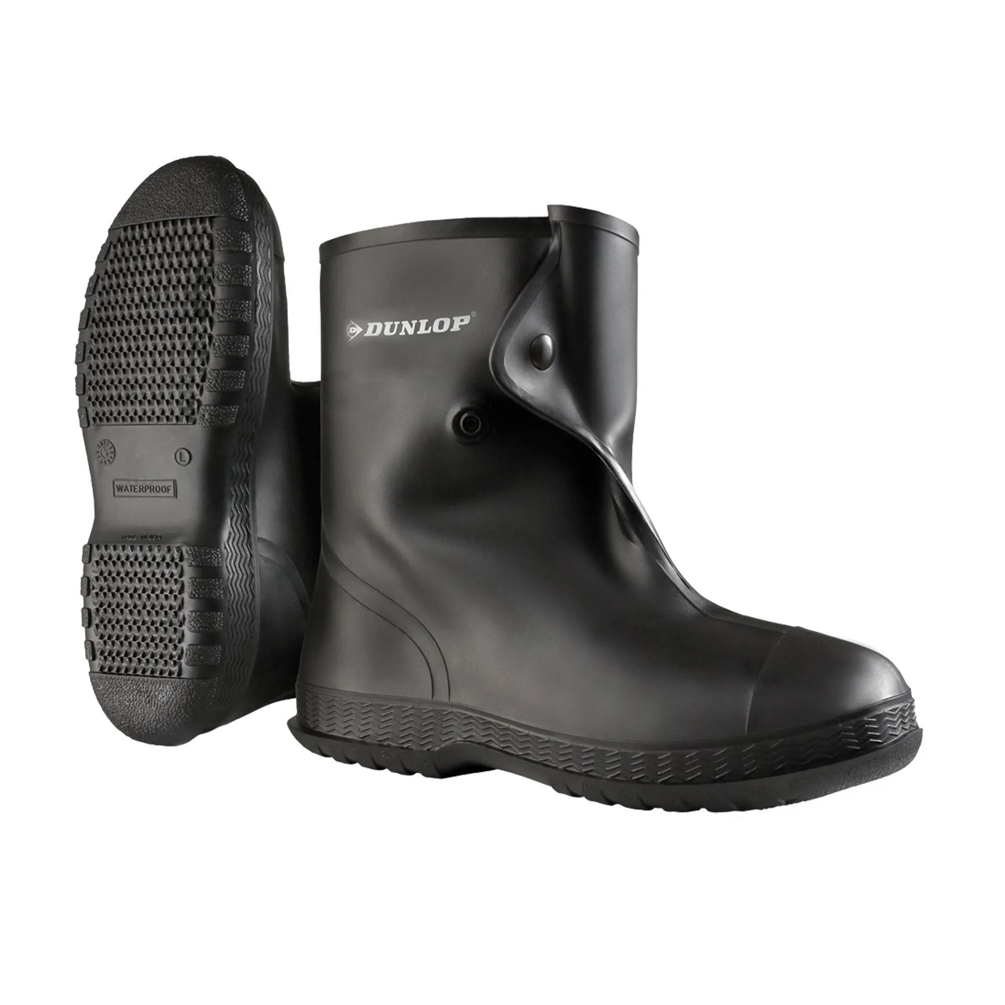 10" Black Overboots, PVC, Snap Closure, Fits Men's 8 - 9