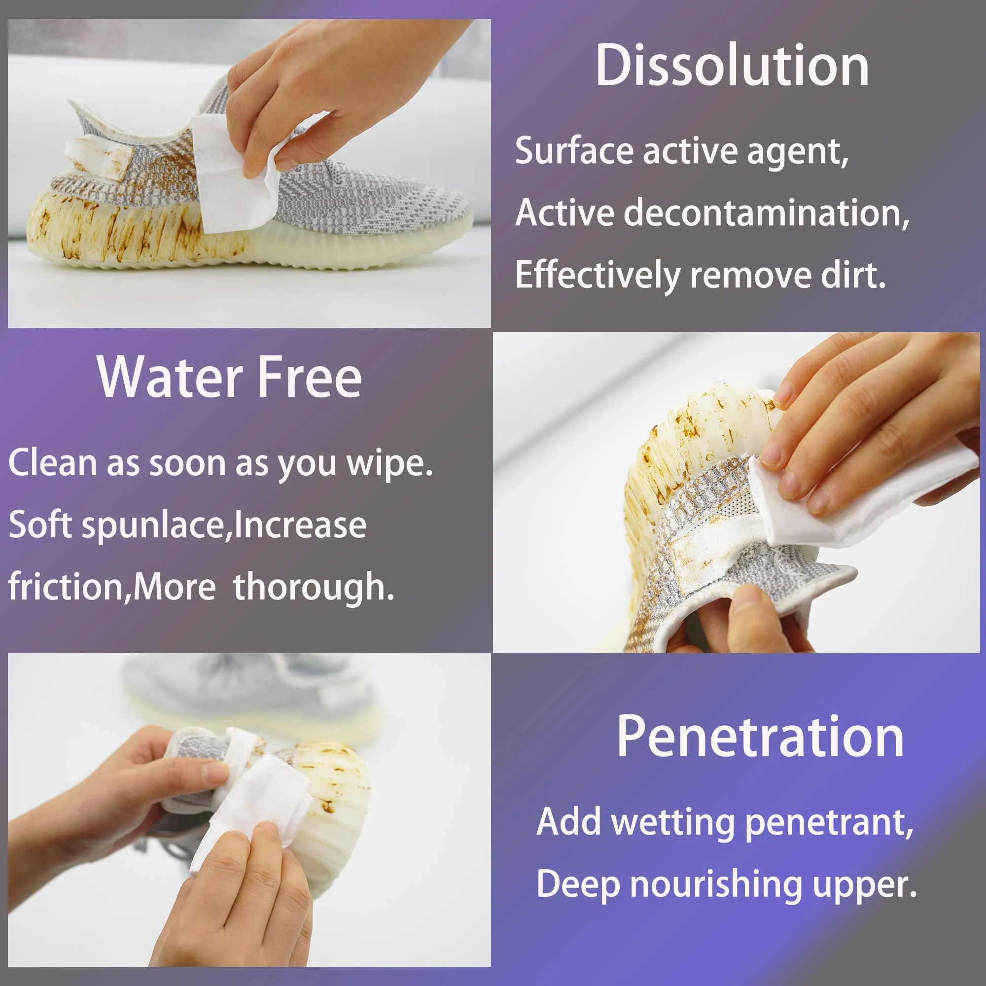 2 Pack 60 Pcs Shoe Sneaker Wipes Cleaner Quick Wipes Disposable Travel Portable Removes Dirt, Stains
