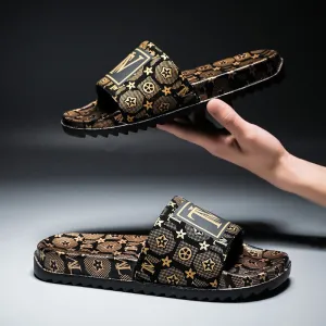 2020 summer new leisure antiskid super light European large limited edition gold men's one word slipper hair substitute