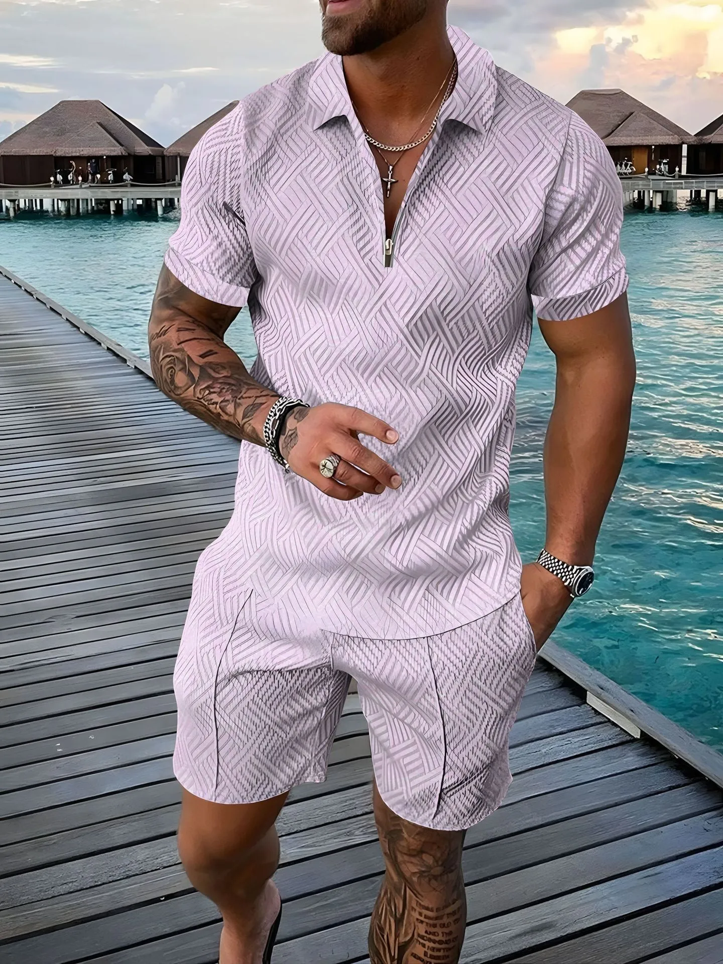 2024 European and American cross-border new men 3 solid color POLO shirt suit lapel short sleeve pullover casual men