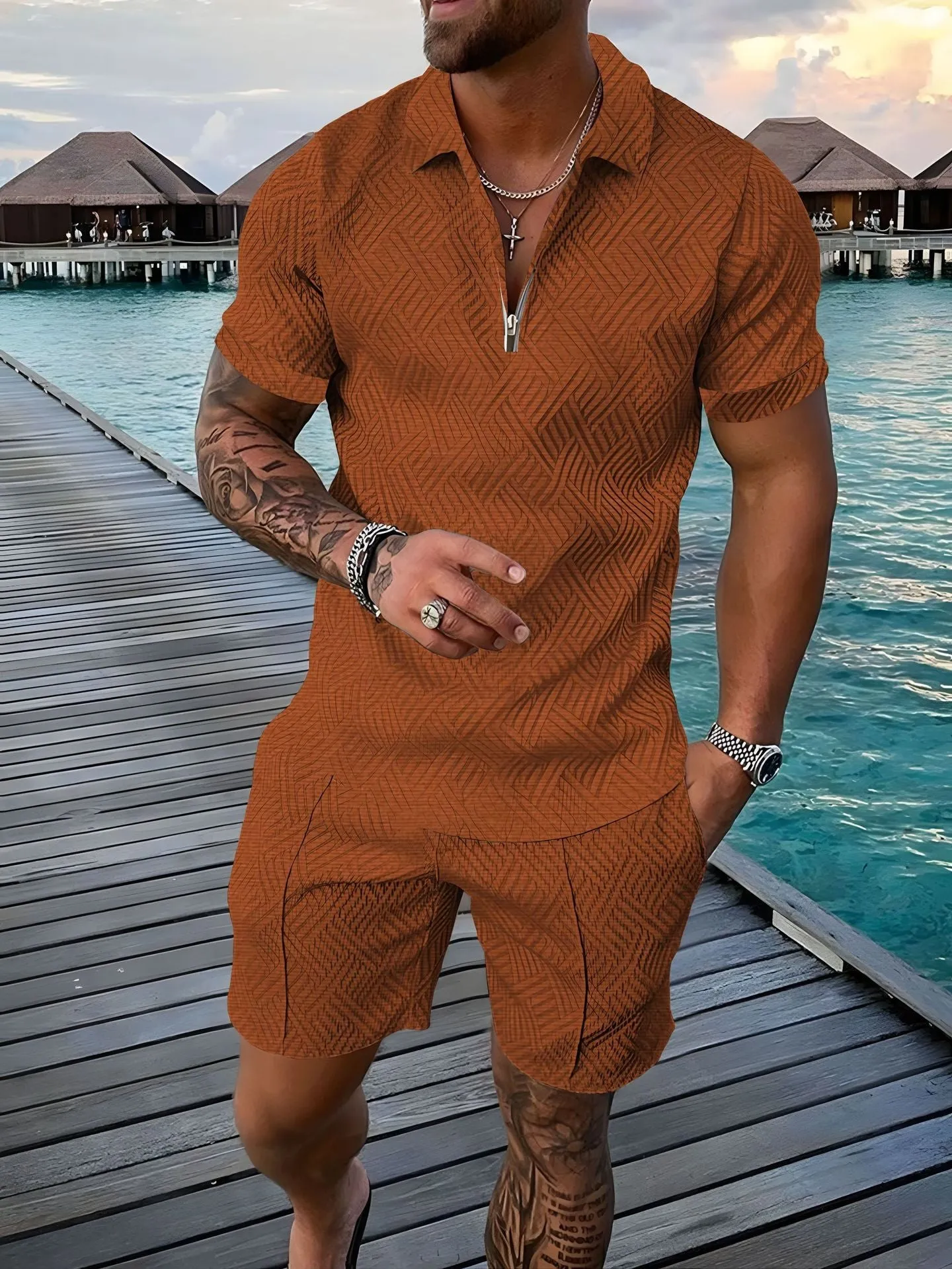 2024 European and American cross-border new men 3 solid color POLO shirt suit lapel short sleeve pullover casual men