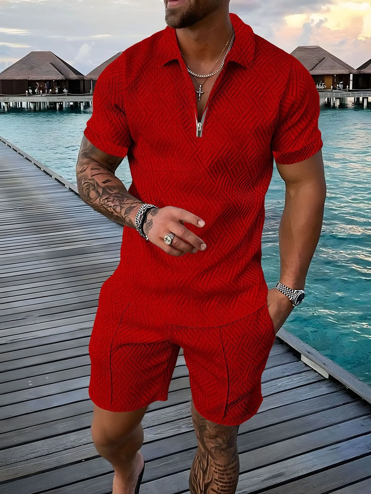 2024 European and American cross-border new men 3 solid color POLO shirt suit lapel short sleeve pullover casual men