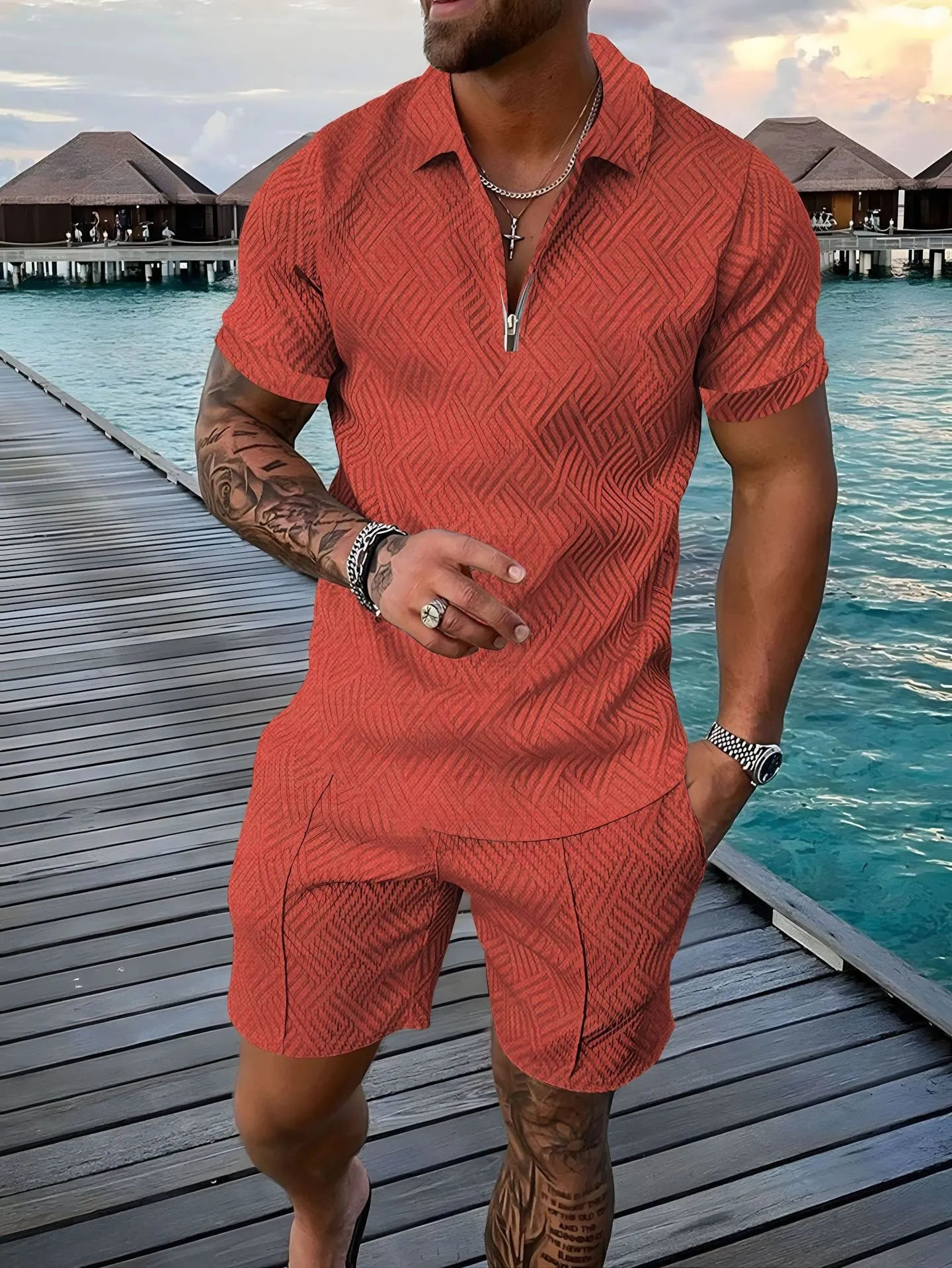 2024 European and American cross-border new men 3 solid color POLO shirt suit lapel short sleeve pullover casual men