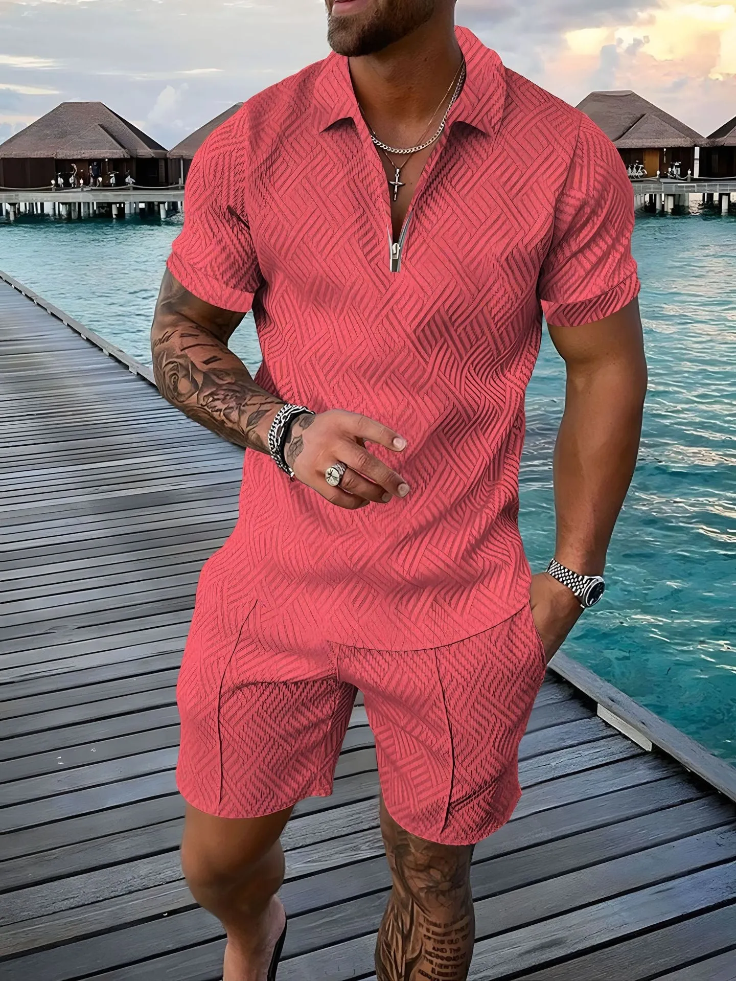 2024 European and American cross-border new men 3 solid color POLO shirt suit lapel short sleeve pullover casual men