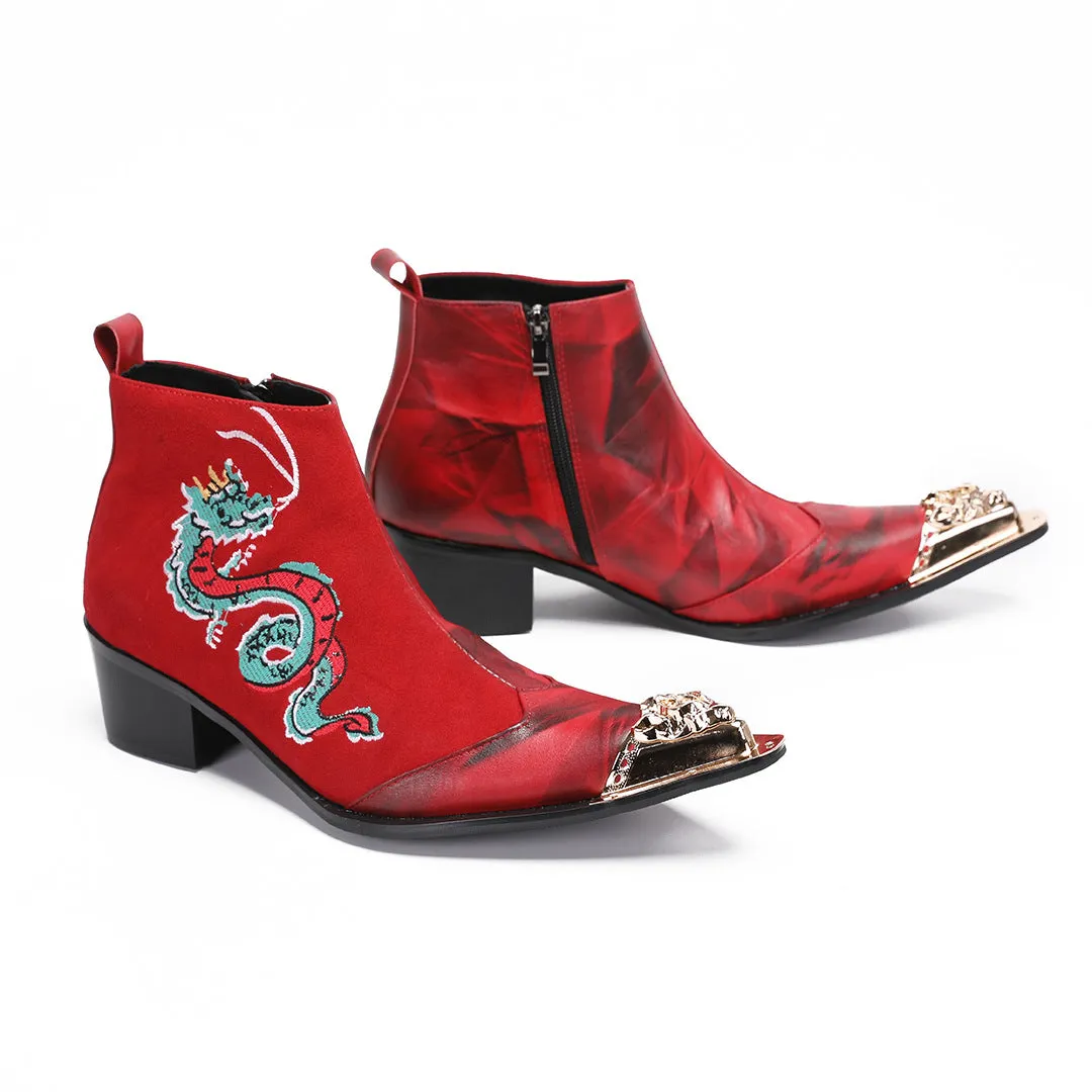 2024 new Martin boots men's tall embroidered boots riding boots Hanfu boots denim inner height increase medium tube autumn