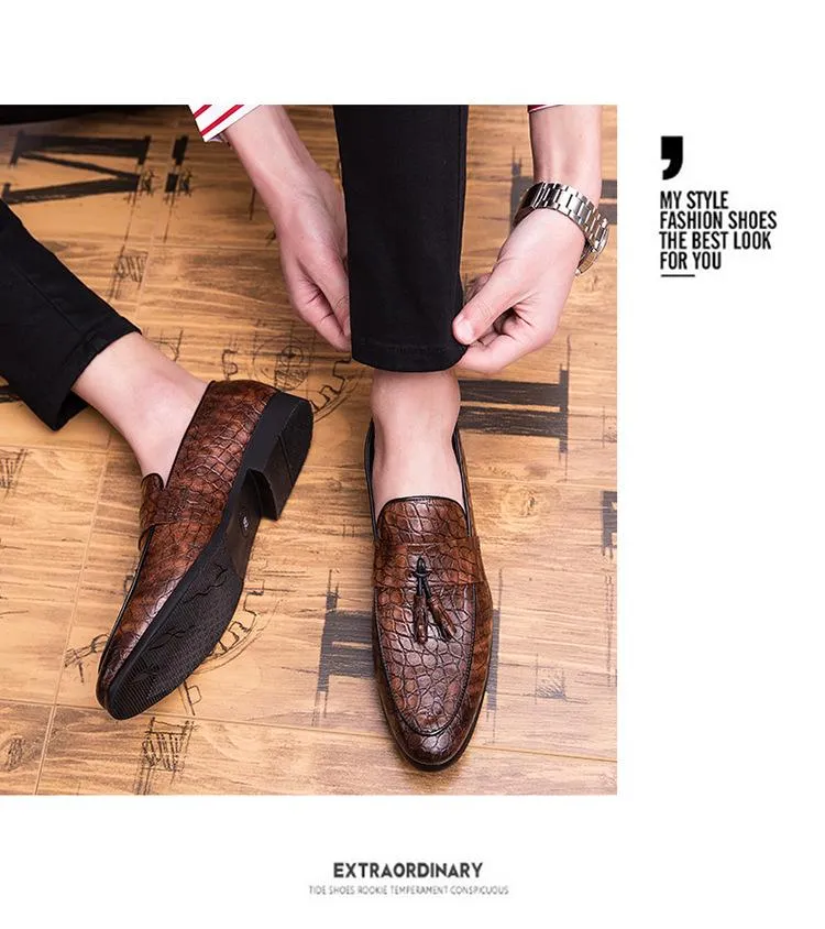 2024new spring men's British wind foreign trade large size pointed shoes pattern casual trend breathable men's shoes