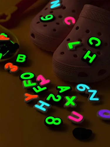 72pcs Glowing Letter Shoe Charms Glow in The Dark Numbers Shoe Decorations Fits for Clog Shoes Wristband Bracelet Party Favors