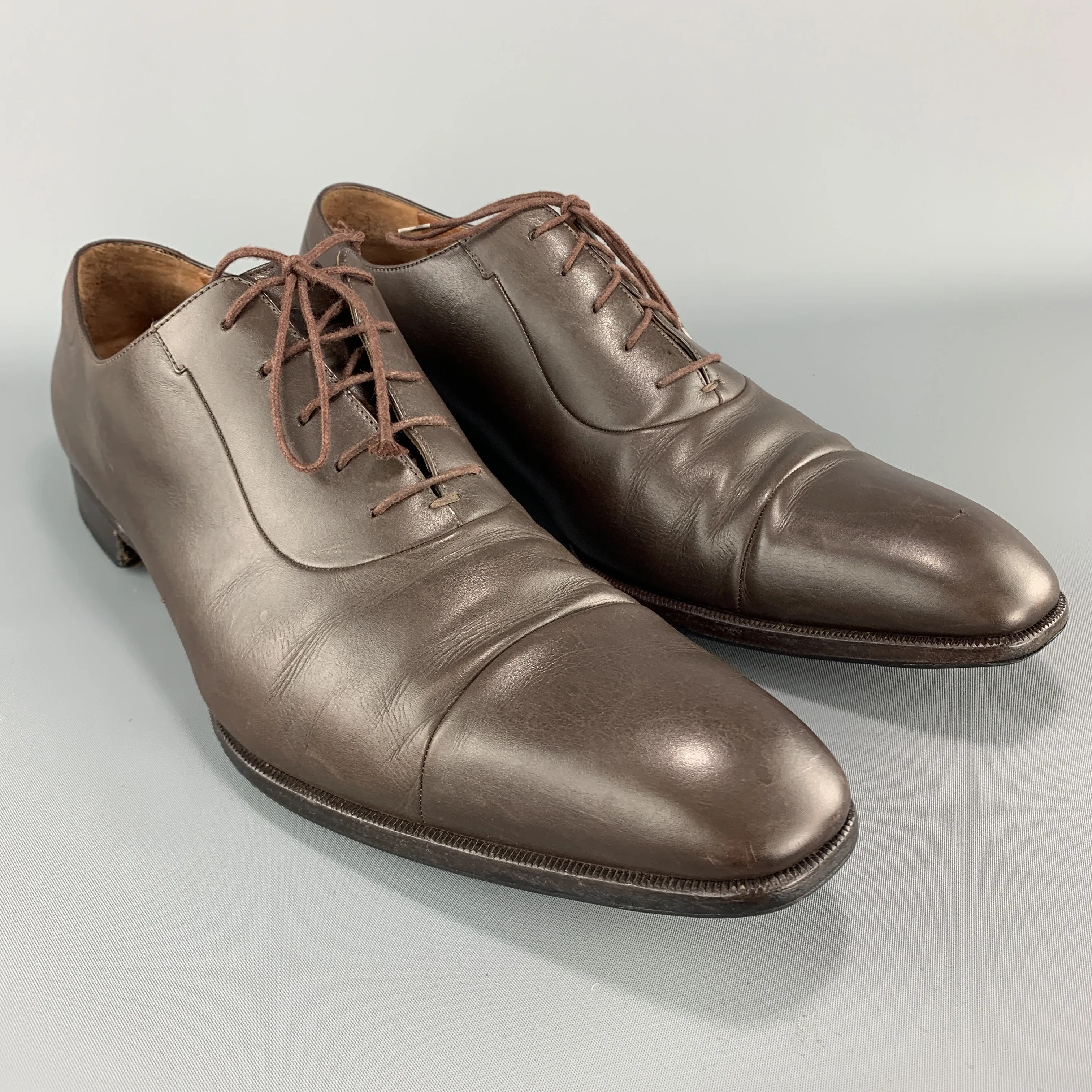 A. TESTONI Size 13 Brown Leather Cap Toe Lace Up