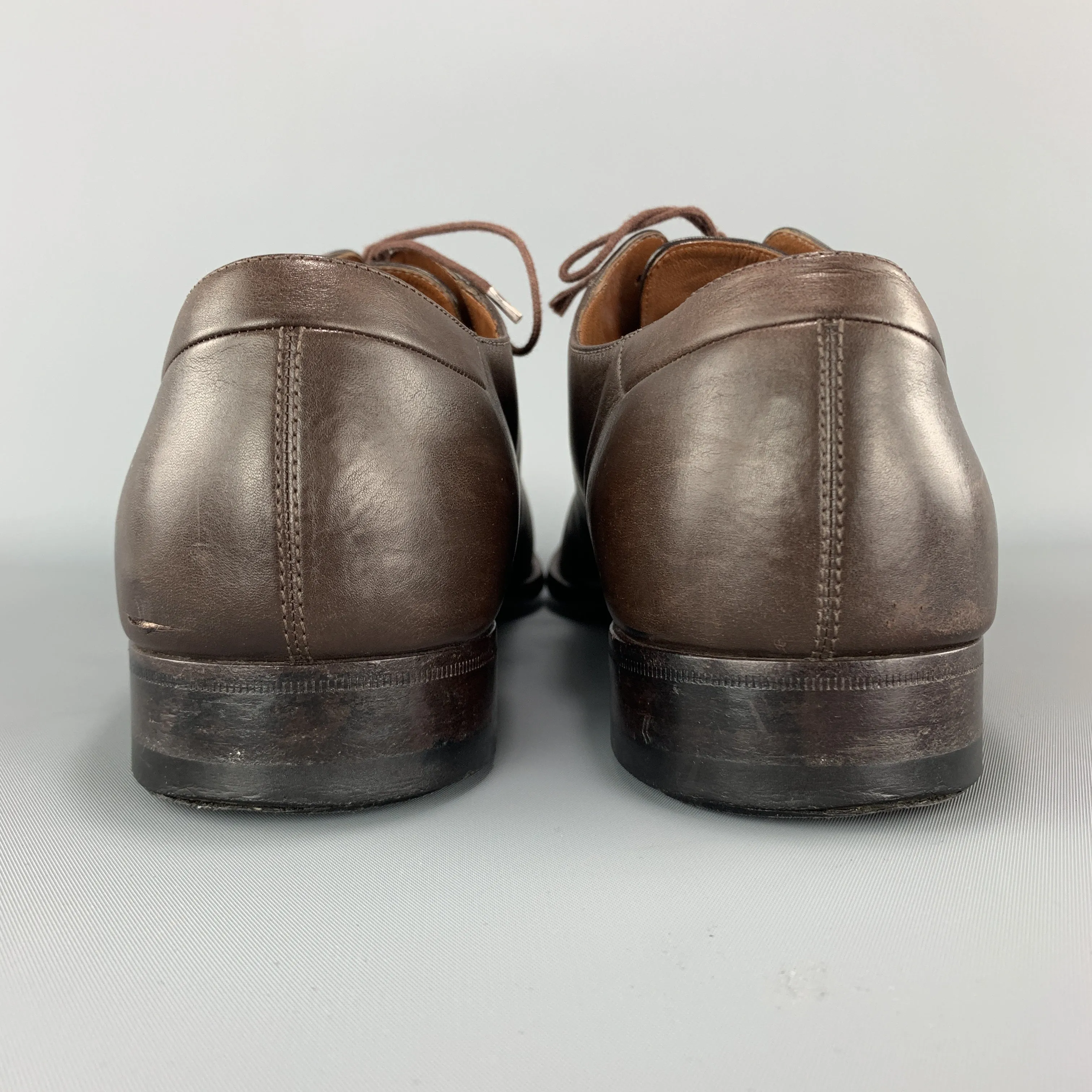 A. TESTONI Size 13 Brown Leather Cap Toe Lace Up