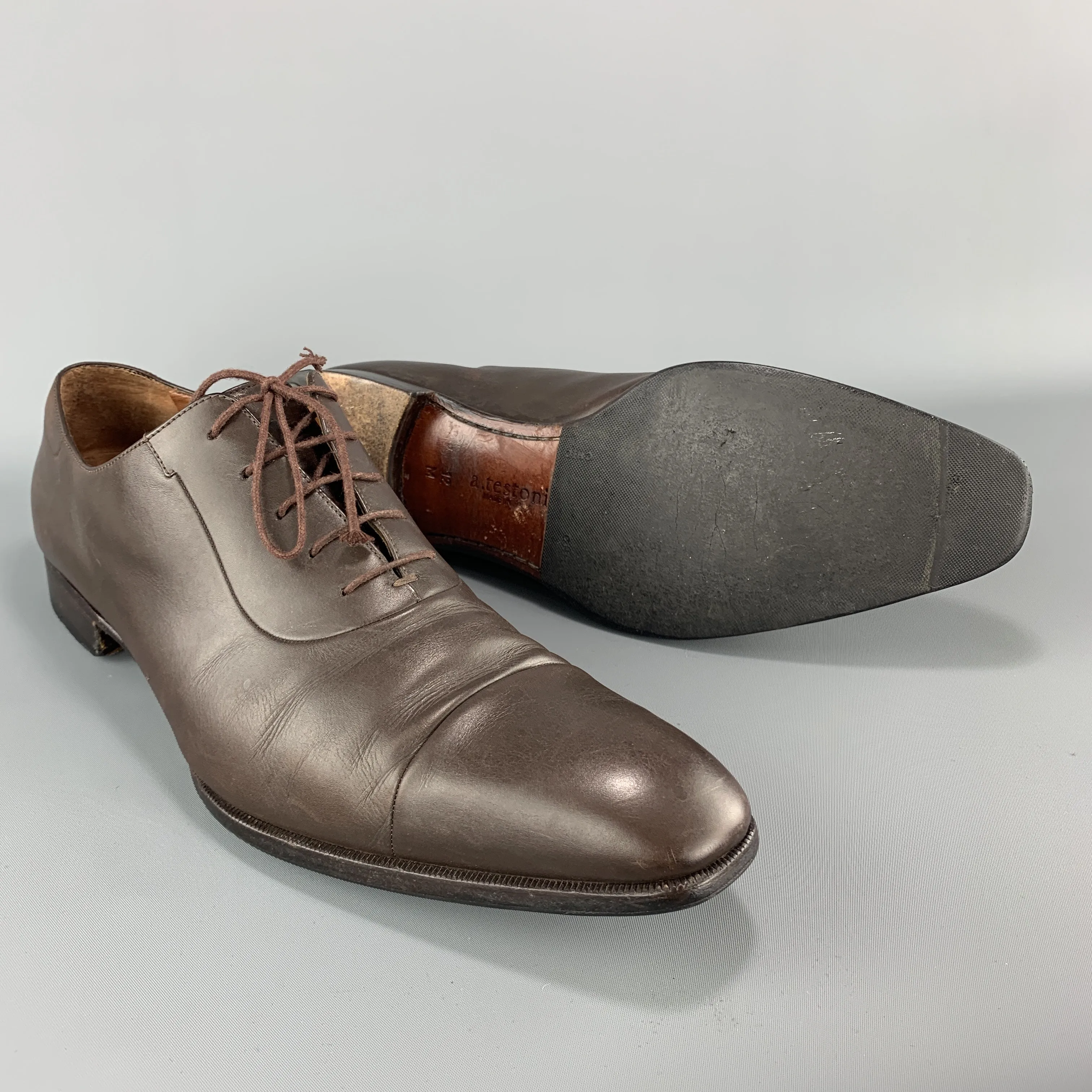 A. TESTONI Size 13 Brown Leather Cap Toe Lace Up