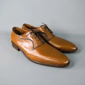 A.TESTONI Size 12 Caramel Solid Leather Lace Up Dress Shoes
