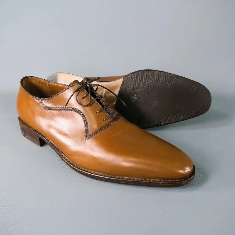 A.TESTONI Size 12 Caramel Solid Leather Lace Up Dress Shoes
