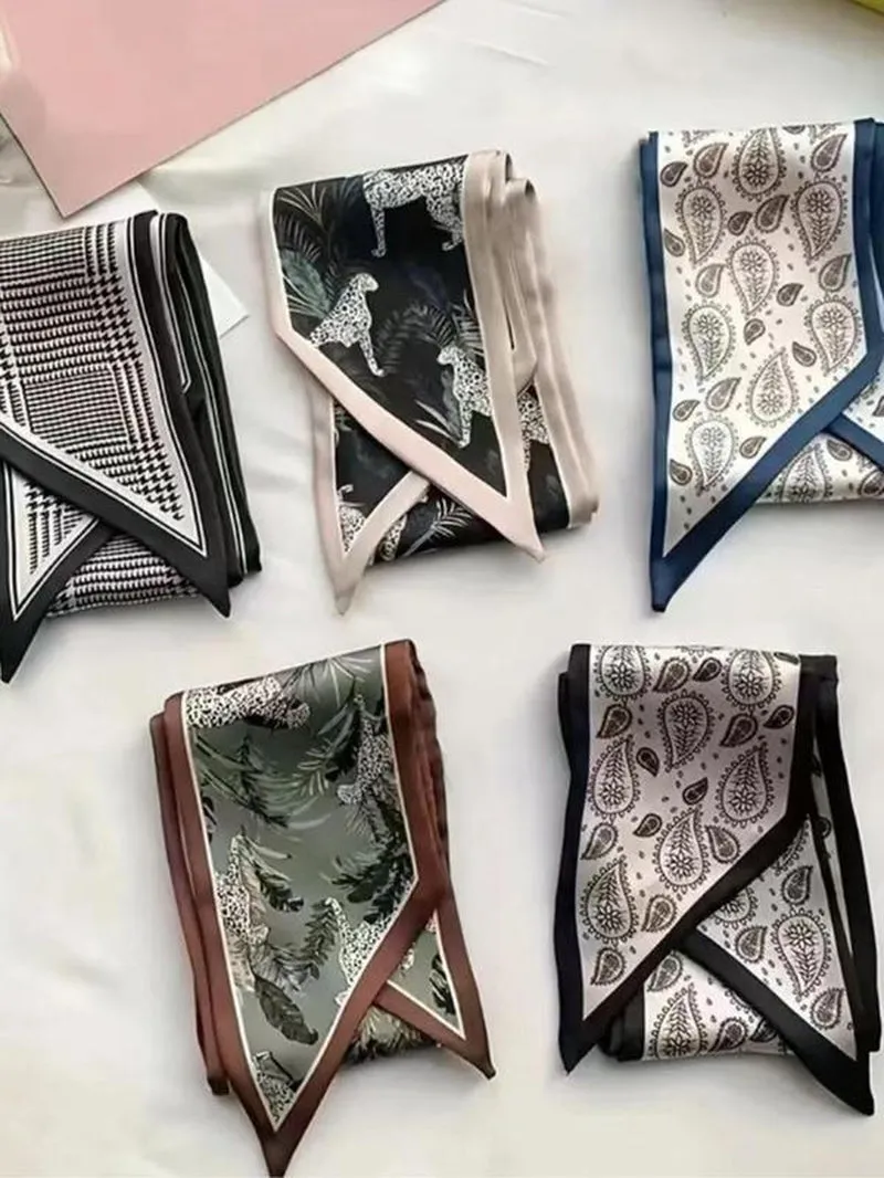 Boho Style Animal & Houndstooth & Paisley Pattern Hair Band, Long Silk Scarves Headband, Multi-Use for Daily Life and Vacation