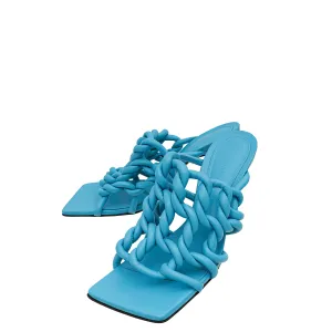 Bottega Veneta Turquoise Stretch 90 Woven Mule Sandals 38