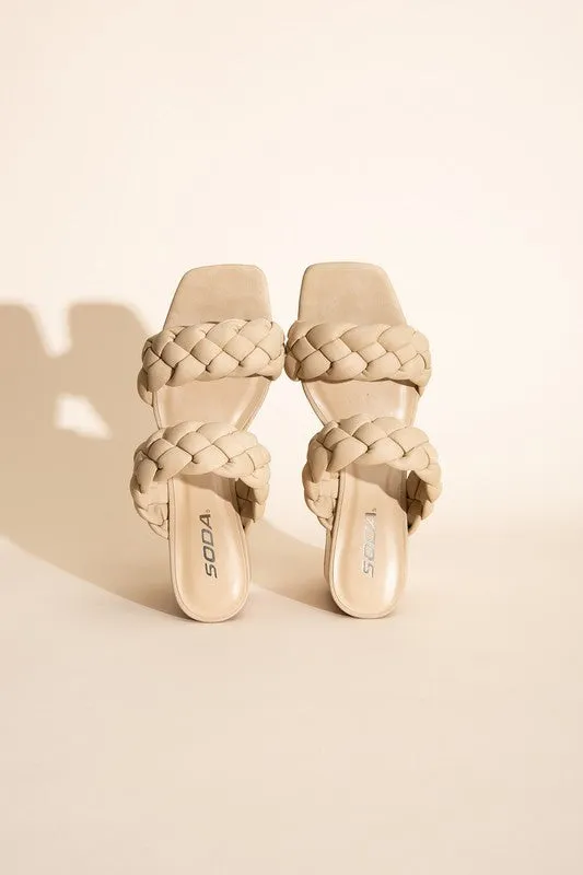 BRAIDED STRAP MULE HEELS