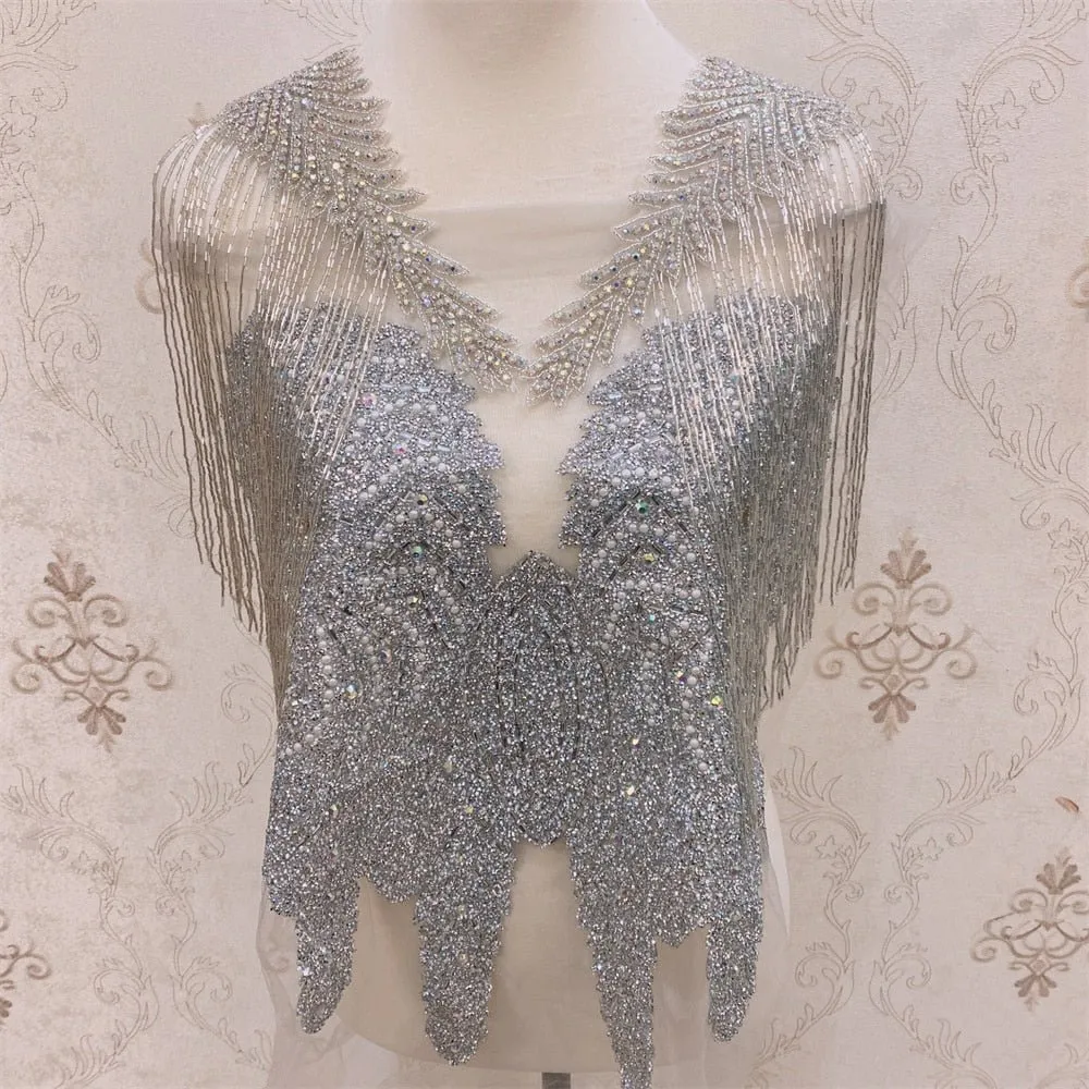 Bridal Wedding Party Rhinestone Crystal Beaded Sequin Glitter Full Body Sew On Patch Trim Applique / 12 COLOR DESIGNS