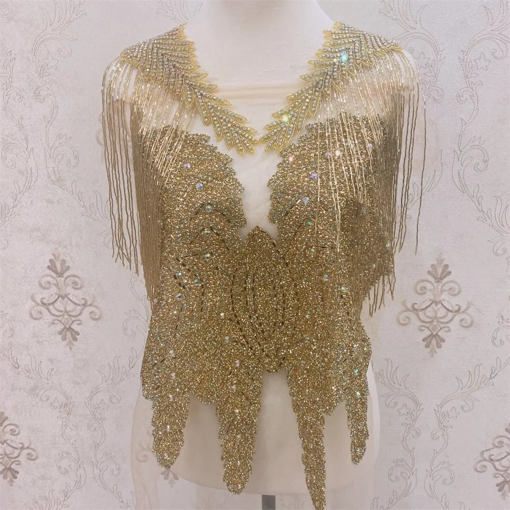 Bridal Wedding Party Rhinestone Crystal Beaded Sequin Glitter Full Body Sew On Patch Trim Applique / 12 COLOR DESIGNS