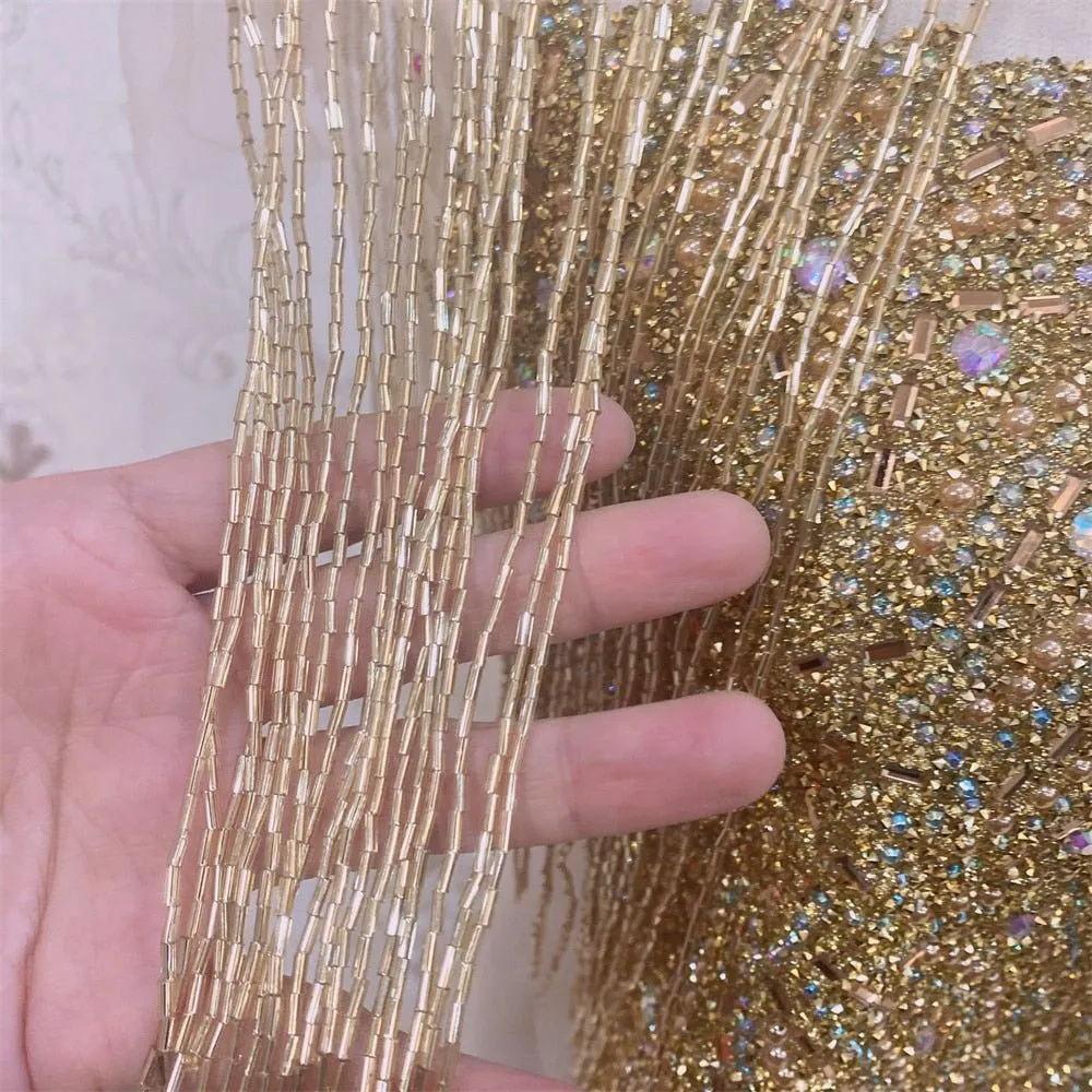Bridal Wedding Party Rhinestone Crystal Beaded Sequin Glitter Full Body Sew On Patch Trim Applique / 12 COLOR DESIGNS