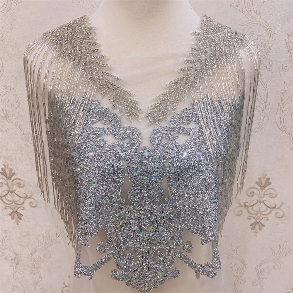 Bridal Wedding Party Rhinestone Crystal Beaded Sequin Glitter Full Body Sew On Patch Trim Applique / 12 COLOR DESIGNS