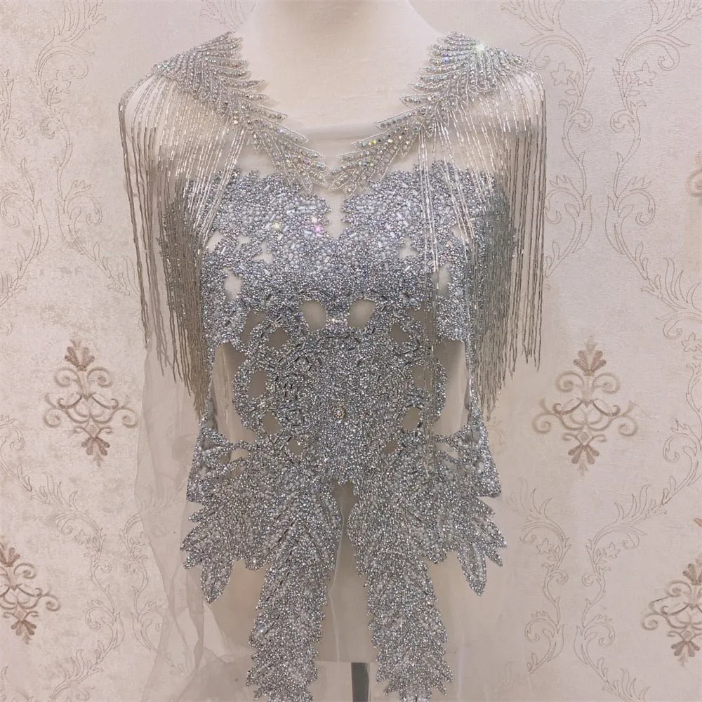 Bridal Wedding Party Rhinestone Crystal Beaded Sequin Glitter Full Body Sew On Patch Trim Applique / 12 COLOR DESIGNS