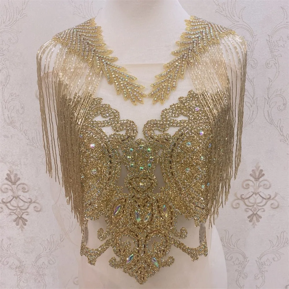 Bridal Wedding Party Rhinestone Crystal Beaded Sequin Glitter Full Body Sew On Patch Trim Applique / 12 COLOR DESIGNS