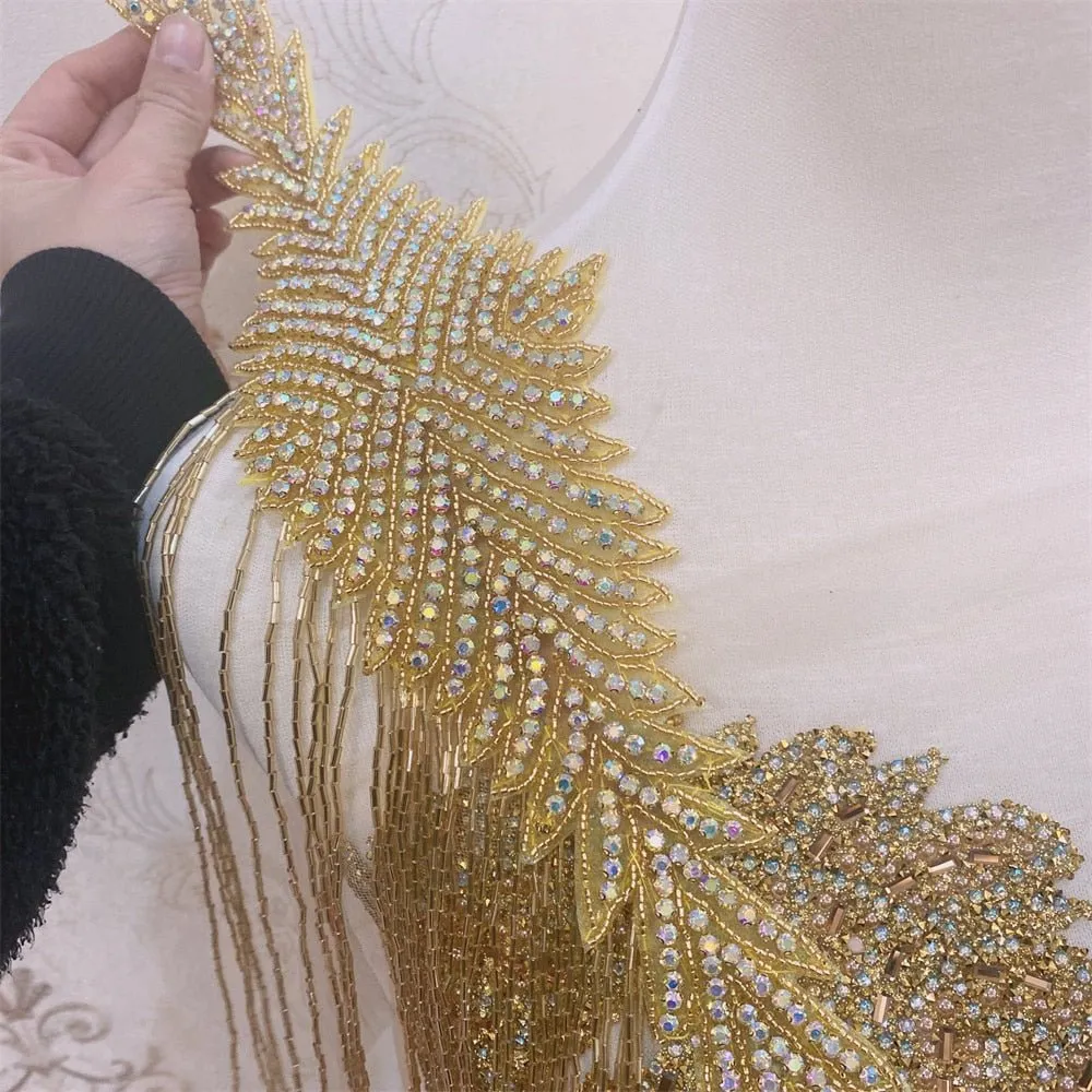 Bridal Wedding Party Rhinestone Crystal Beaded Sequin Glitter Full Body Sew On Patch Trim Applique / 12 COLOR DESIGNS
