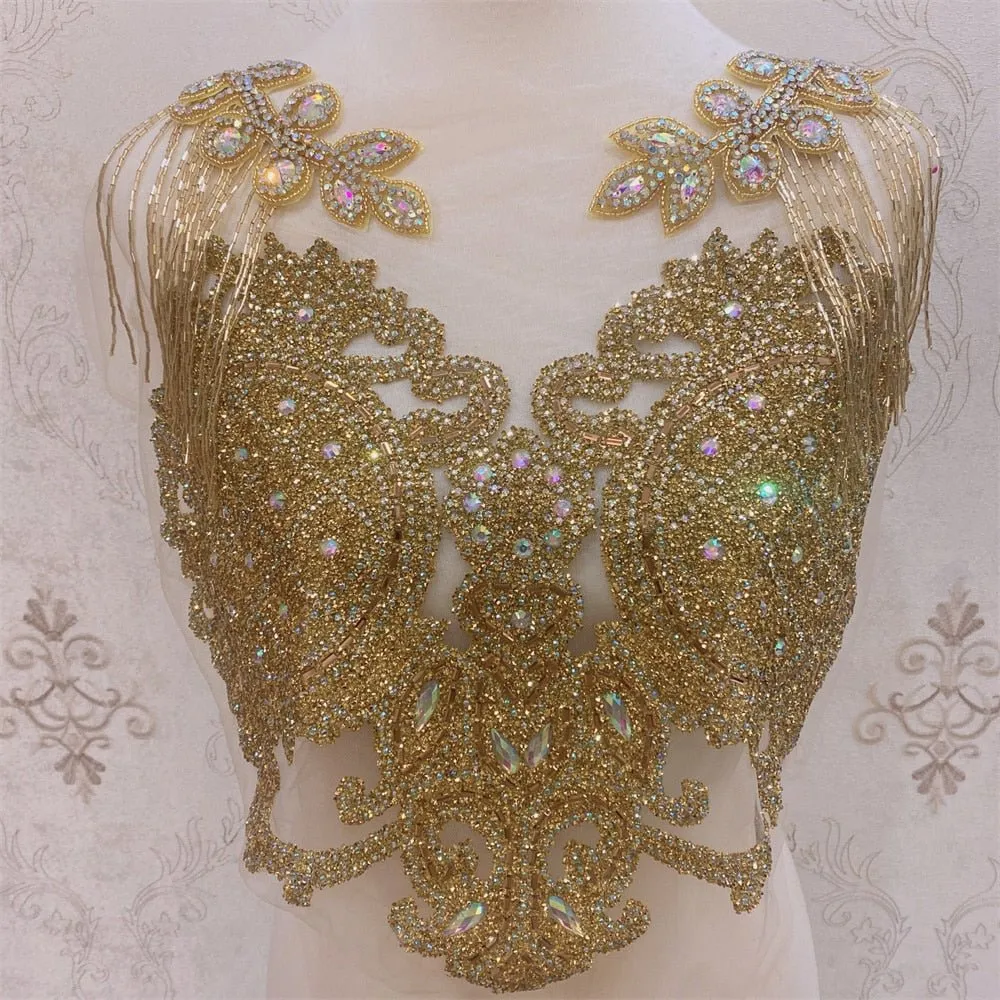 Bridal Wedding Party Rhinestone Crystal Beaded Sequin Glitter Full Body Sew On Patch Trim Applique / 12 COLOR DESIGNS
