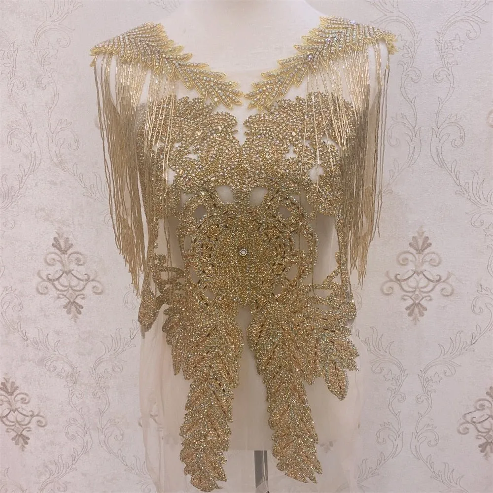 Bridal Wedding Party Rhinestone Crystal Beaded Sequin Glitter Full Body Sew On Patch Trim Applique / 12 COLOR DESIGNS