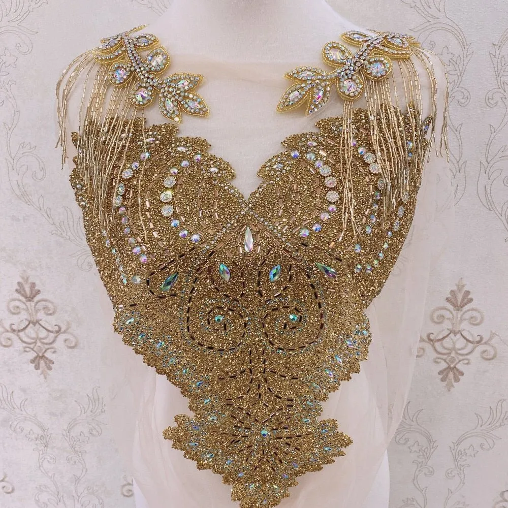 Bridal Wedding Party Rhinestone Crystal Beaded Sequin Glitter Full Body Sew On Patch Trim Applique / 12 COLOR DESIGNS