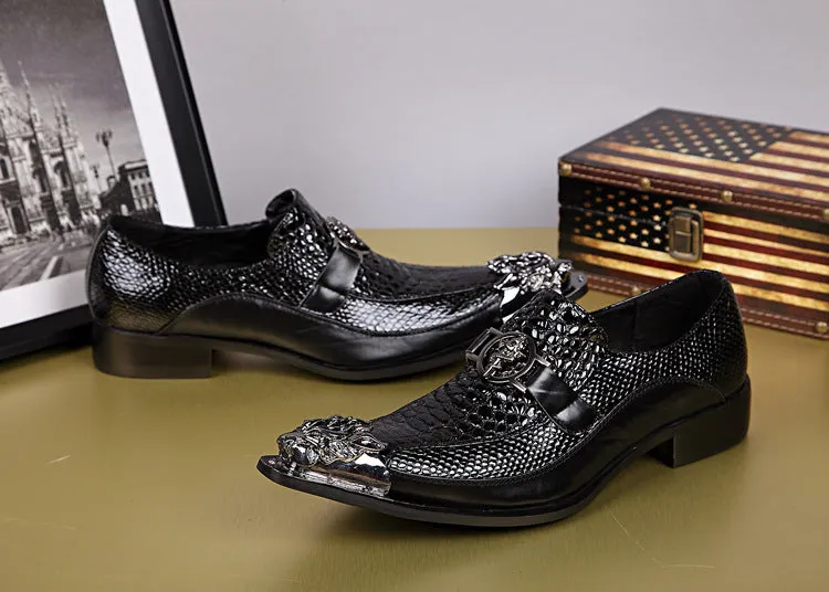 British trendy men's leather shoes orange rivet punk trendy men's shoes genuine leather cowhide men's brogue leather shoes fashionable slip-on shoes