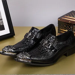 British trendy men's leather shoes orange rivet punk trendy men's shoes genuine leather cowhide men's brogue leather shoes fashionable slip-on shoes