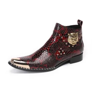Chelsea boots men's pointed patent leather glossy Martin boots inner heightening short boots business dress high top red leather shoes