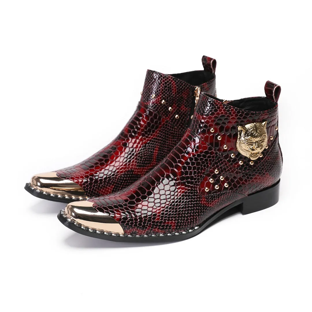 Chelsea boots men's pointed patent leather glossy Martin boots inner heightening short boots business dress high top red leather shoes