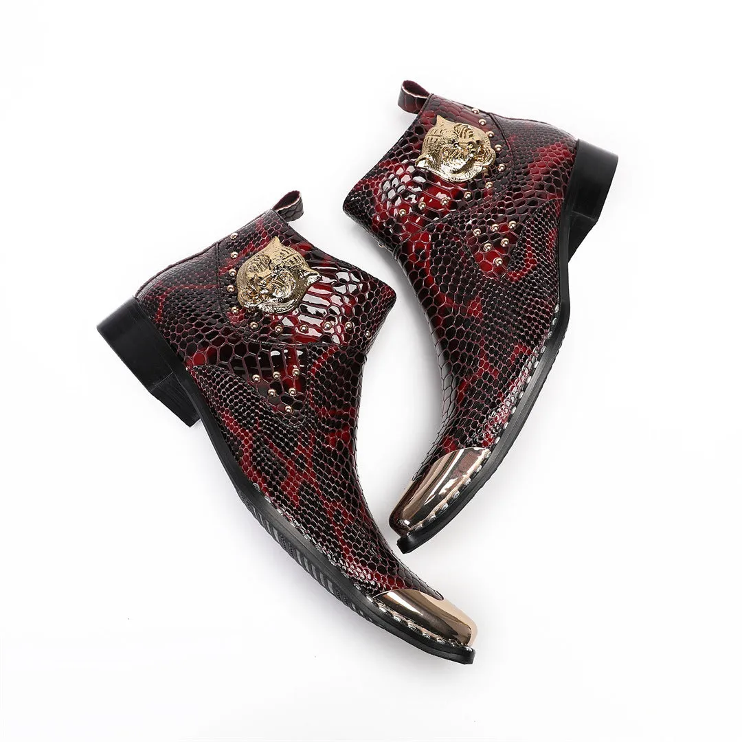 Chelsea boots men's pointed patent leather glossy Martin boots inner heightening short boots business dress high top red leather shoes