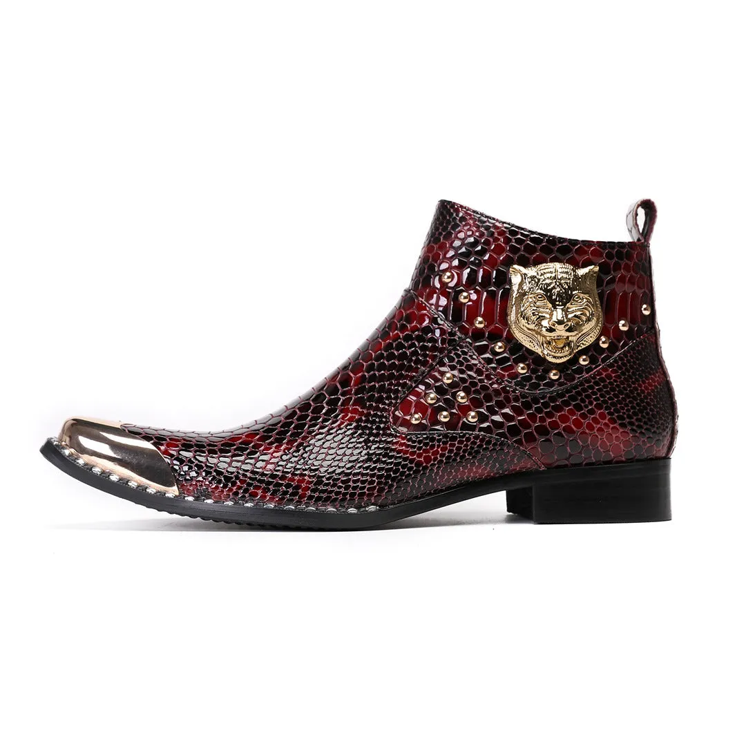 Chelsea boots men's pointed patent leather glossy Martin boots inner heightening short boots business dress high top red leather shoes