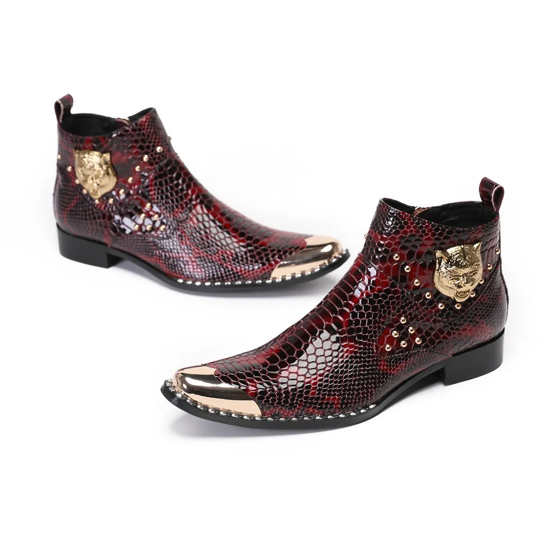 Chelsea boots men's pointed patent leather glossy Martin boots inner heightening short boots business dress high top red leather shoes