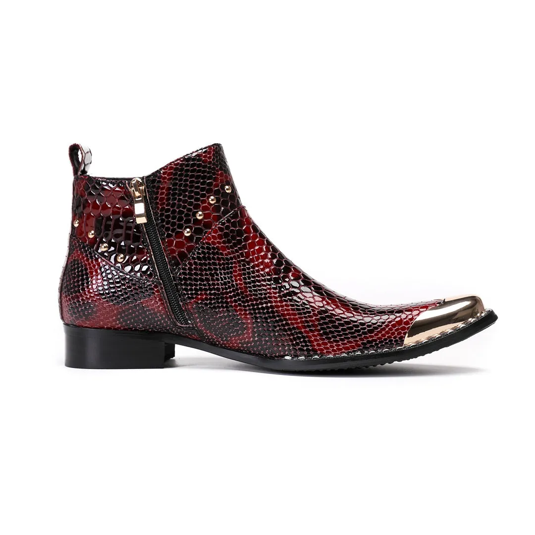 Chelsea boots men's pointed patent leather glossy Martin boots inner heightening short boots business dress high top red leather shoes