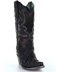 Corral Boots Ladies Black Inlay & Embroidery & Studs Boots