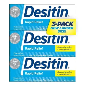 Desitin Rapid Relief Diaper Rash Cream, 4.8 Ounce, (Pack of 3)
