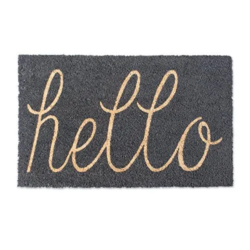 DII Hello Coir Fiber Doormat Non-Slip Durable Outdoor/Indoor, Pet Friendly, 18x30, Gray