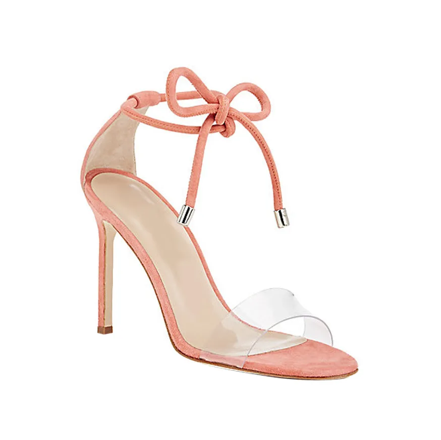 DONNE PVC Lace Up Suede Naked Sandals - 10.5cm