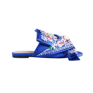 ELIZA Embroidery Knotted Leather Slipper Slides