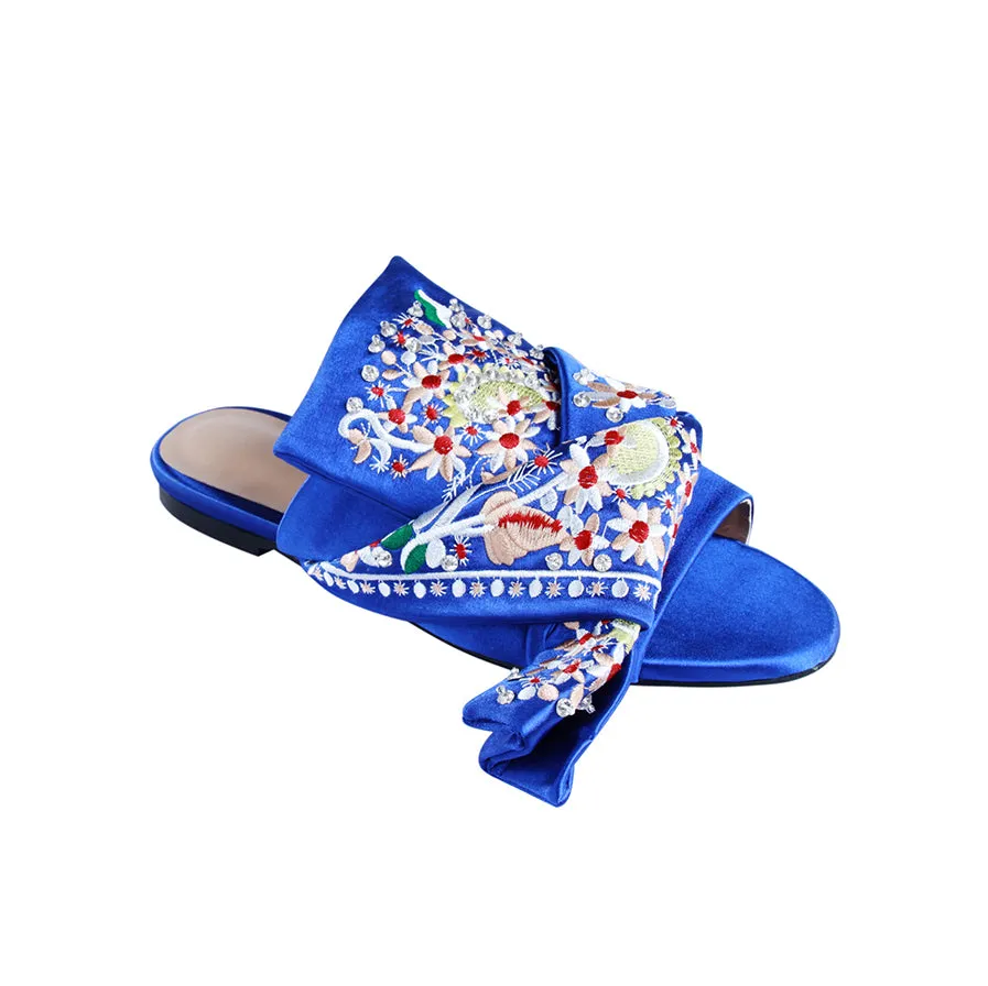 ELIZA Embroidery Knotted Leather Slipper Slides