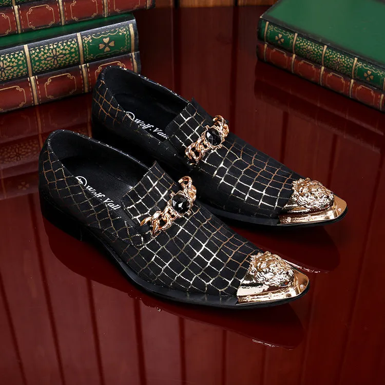 European and American men's leather shoes with iron head, men's shoes with pointed head, spring and autumn British fashion shoes, personalized business fashion shoes with sole