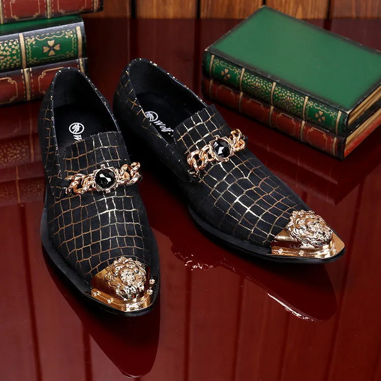 European and American men's leather shoes with iron head, men's shoes with pointed head, spring and autumn British fashion shoes, personalized business fashion shoes with sole