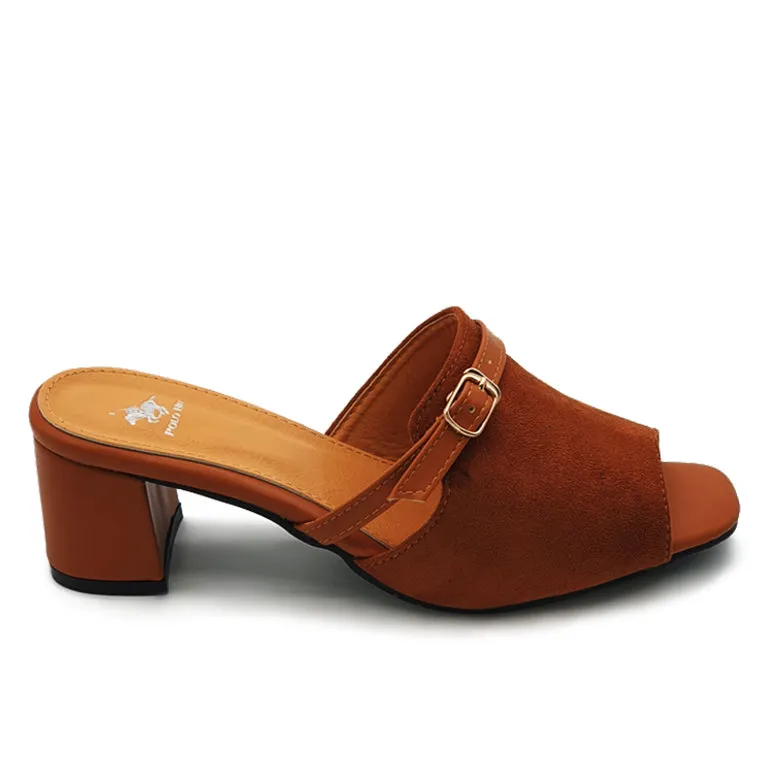 Faux Suede Peep Toe Mid Heeled Mules