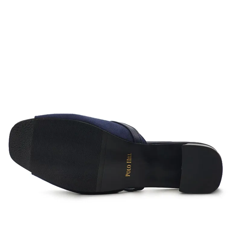 Faux Suede Peep Toe Mid Heeled Mules