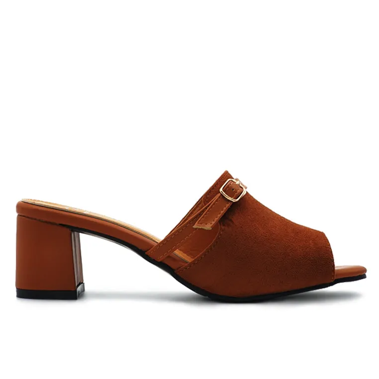 Faux Suede Peep Toe Mid Heeled Mules