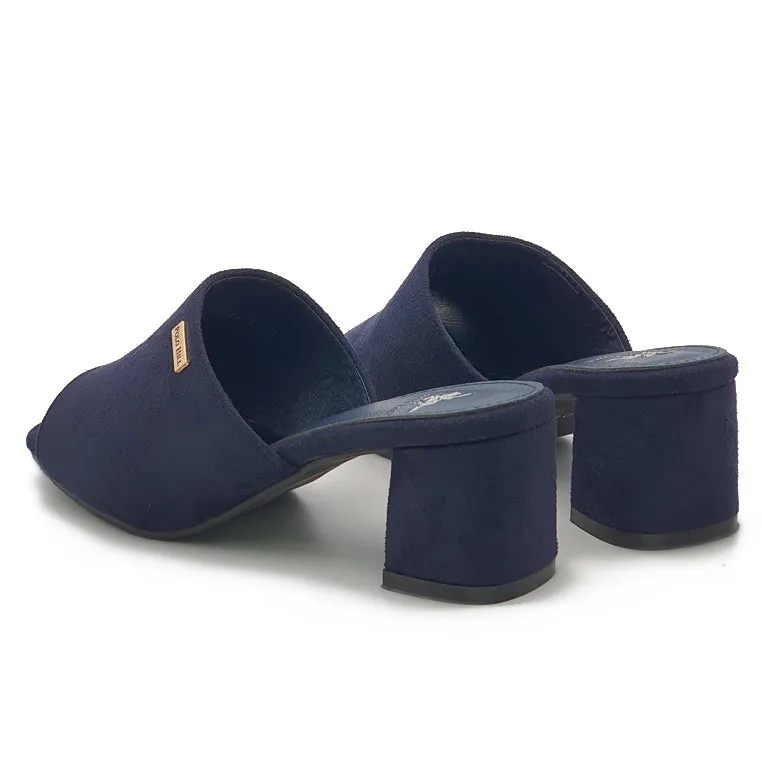 Faux Suede Peep Toe Mid-Heeled Mules